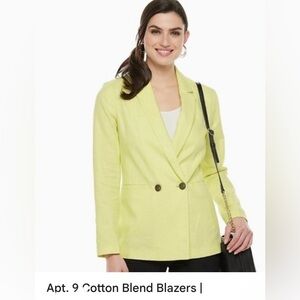 New☀️ APT.9 Lime Green Linen Rayon
Blend Double Breasted Blazer/L